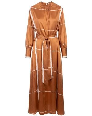 Kiton Printed Belted Maxi Dress - Orange