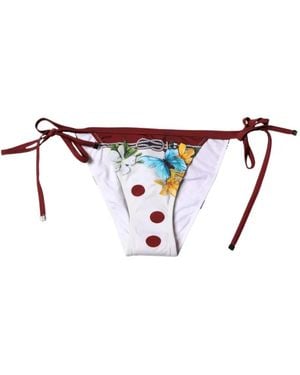 Dolce & Gabbana Floral-Print Polka-Dot Bikini Bottoms - White