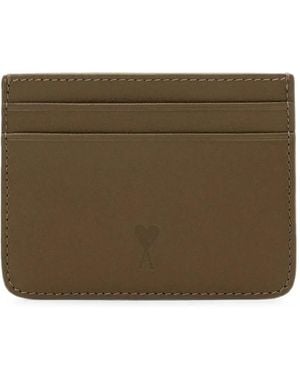 Ami Paris Cowhide Leather Card Holder With Ami De Coeur - Brown
