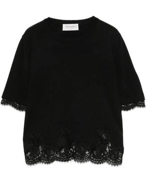 ERMANNO FIRENZE Short-Sleeve Lace-Trim T-Shirt - Black