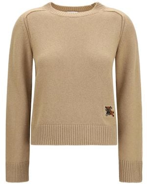 Burberry Logo-Patch Round-Neck Jumper - Natural