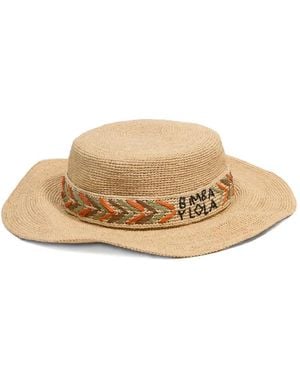 Bimba Y Lola Logo-Embroidered Woven Hat - Natural
