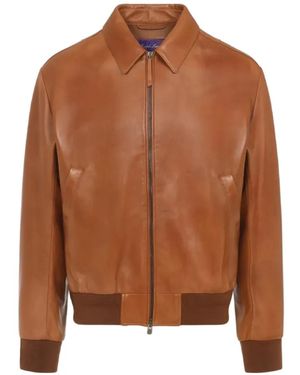 Ralph Lauren Ribbed Leather Bomber Jacket - Brown