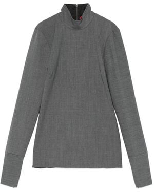 Thelatest Funnel-Neck Long-Sleeve Top - Grey