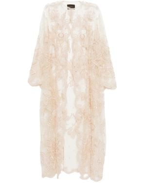 Biyan Floral-Embroidered Tulle Coat - White