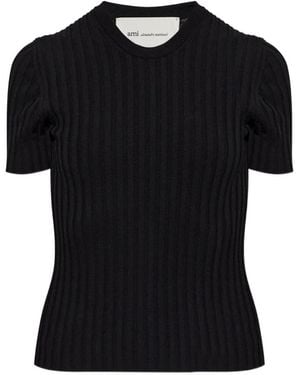 Ami Paris Ribbed-knit T-shirt - Black
