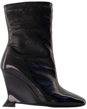 Balmain Patent-Leather Wedge Ankle Boots - Black