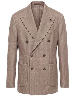 Peserico Blazer Croisé À Motif De Chevrons - Gray