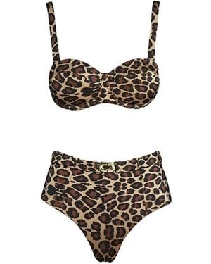 SOFIA ERHAN Leopard-Print Belted Bikini - White
