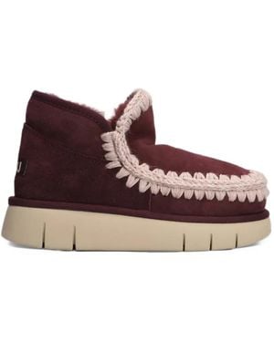 Mou Eskimo Bounce Crochet-Trim Ankle Boots - Purple