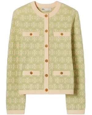 Tory Burch Logo-Pattern Terry-Cotton Cardigan - Metallic