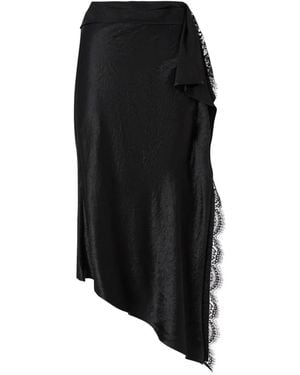 Pinko Falda Asimétrica Con Ribete De Encaje - Negro