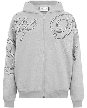 Philipp Plein Hoodie Zippé En Tissu Chenille À Strass - Grey