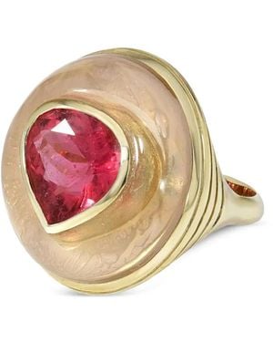Retrouvai Anillo Classic Lollipop en oro amarillo de 14 ct con turmalina y cuarzo - Rosa