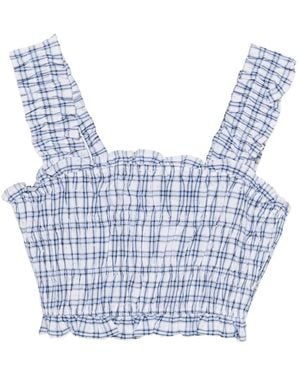 Maje Check-Pattern Ruffled Top - Blue