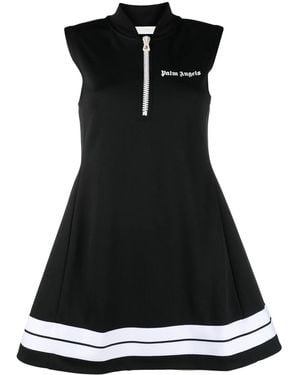 Palm Angels Logo Print Flared Mini Dress - Black