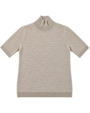 Max Mara High-Neck Short-Sleeved Sweater - Gray