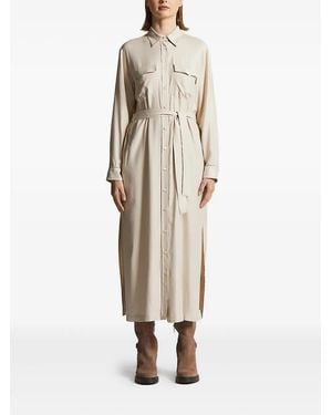 Peserico Belted Pocket Shirt Midi Dress - Natural