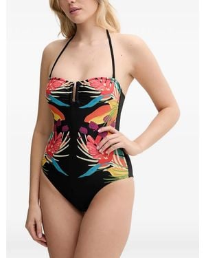 Desigual Floral-Print Halterneck Swimsuit - Black