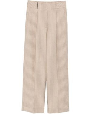 Peserico Pinstripe Pleated Cropped Trousers - Natural