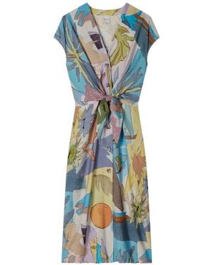 Paul Smith River Collage Graphic-Print Tie-Front Dress - Blue