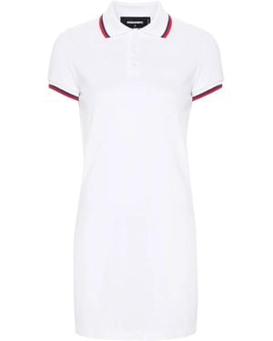DSquared² Stripe-Trim Cotton Polo Dress - White