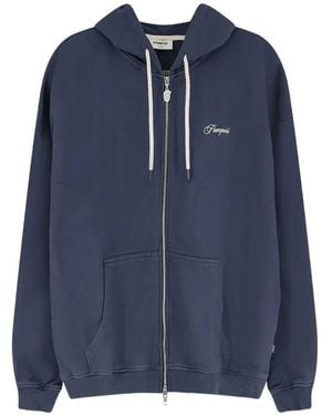 Pompeii3 Logo-Embroidered Zip-Up Hoodie - Blue