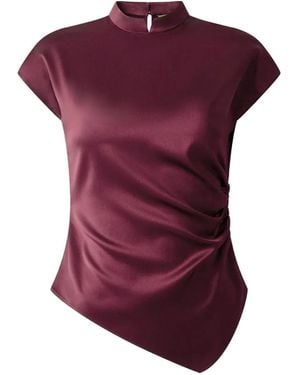 Shanghai Tang Tang Top Mock-Neck Draped Silk Blouse - Purple