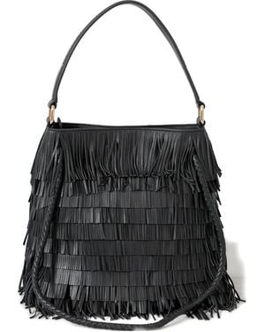 VISONA Diletta Fringe Braided-Handle Bag - Black