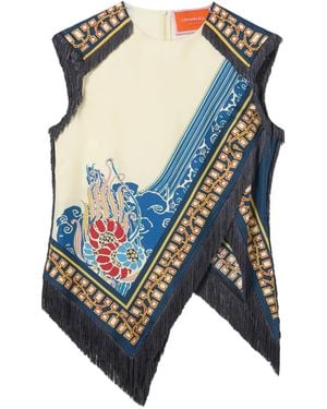 La DoubleJ Fringed Scarf Top - Blue