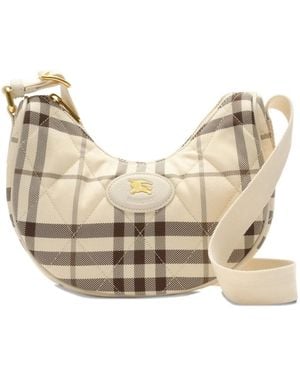Burberry Horseshoe Quilted Checked Cross Body Bag - Natural