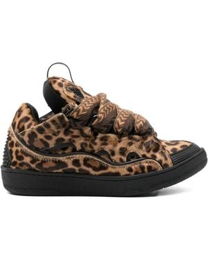 Lanvin Curb Animal-Print Lace-Up Trainers - Brown