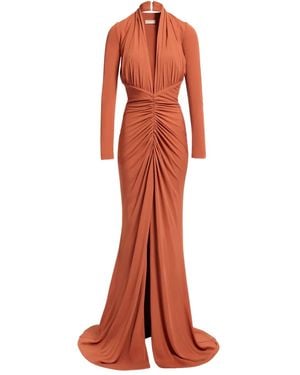Elie Saab Criss-Cross Long-Sleeve Maxi Dress - Red