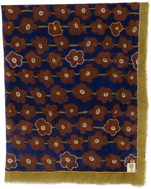 Baobab Fular Con Motivo Floral Y Flecos - Azul