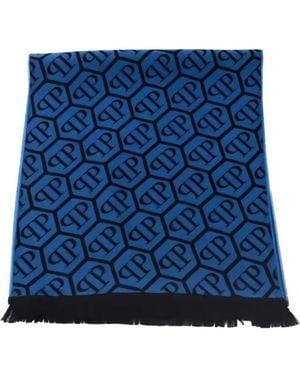 Philipp Plein Écharpe Frangée À Logo Monogramme - Blue