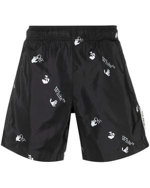 Off-White c/o Virgil Abloh Off White All-over Logo-print Swim Shorts - Black