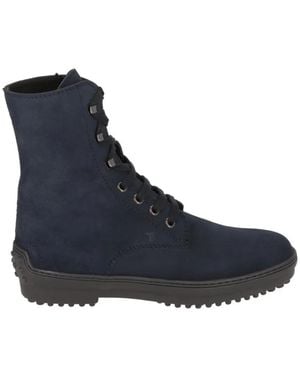 Tod's Suede Lace-Up Combat Boots - Blue