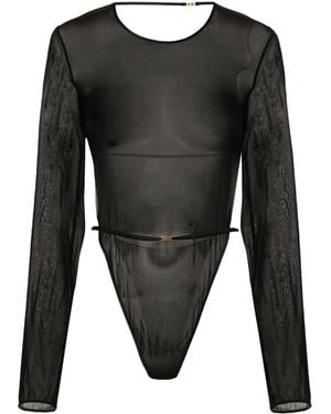 Saint Laurent Open-Back Crepe Bodysuit - Black