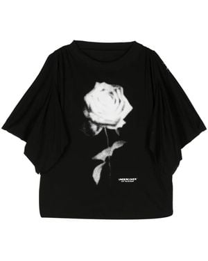 Undercover Rose-Print Cotton T-Shirt - Black