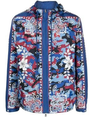 Moncler Mix-Print Hooded Jacket - Blue