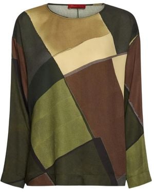 Elena Miro Geometric-Print Long-Sleeved Blouse - Green