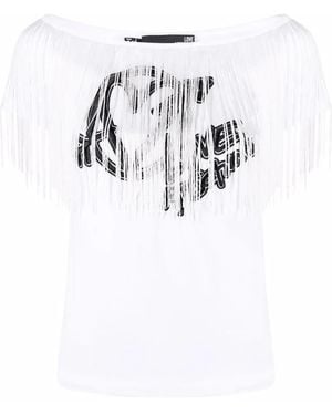 Love Moschino Embroidered-Logo Fringed T-Shirt - White