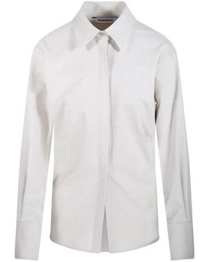 Sandbeige Long-Sleeve Buttoned Shirt - White