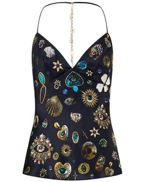 CAMILLA Top De Seda Con Detalle De Cadena - Negro