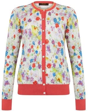 Moorer Floral-Print Button-Up Cardigan - Red