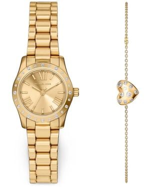 Michael Kors Petite Lexington Pavé Watch-And-Heart-Bracelet Gift Set - Metallic