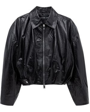 JACOB LEE Leather Bomber Jacket - Black