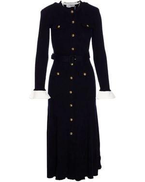 Self-Portrait Ribbed Jewel-Button Maxi Dress - Black