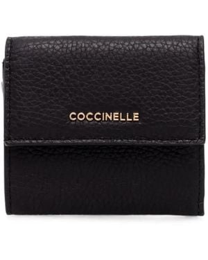 Coccinelle Small Metallic Leather Wallet - Black