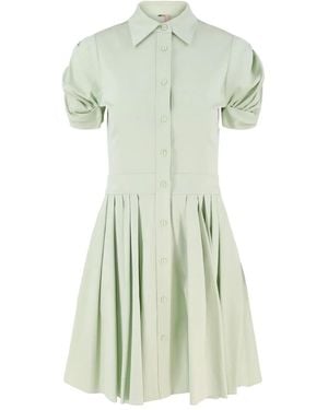 Alexis April Puffed-Sleeve Pleated Mini Dress - Green